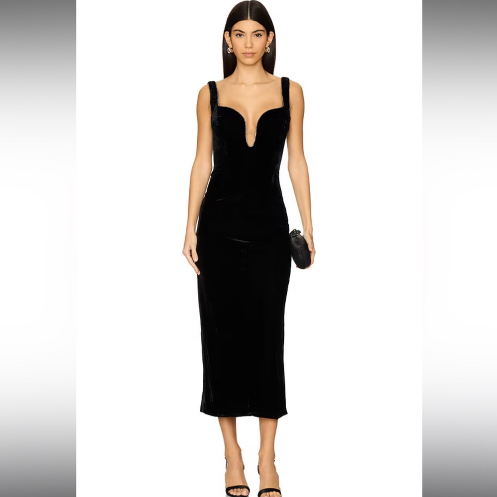 Bardot Brooklyn Velour Midi Dress in Black